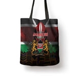 Happy Kenya Independence Day Tote Bag Coat Of Arms With Kente Pattern