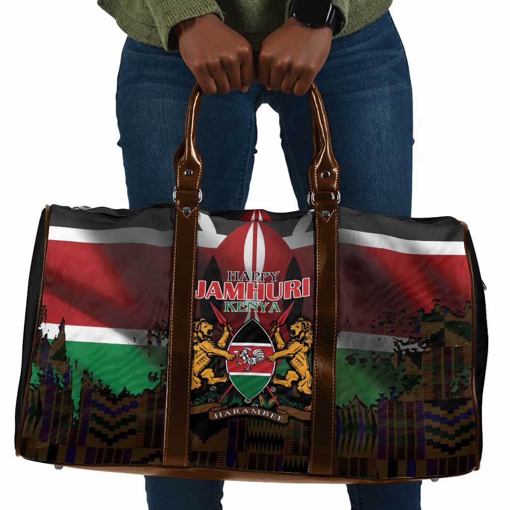 Happy Kenya Independence Day Travel Bag Coat Of Arms With Kente Pattern