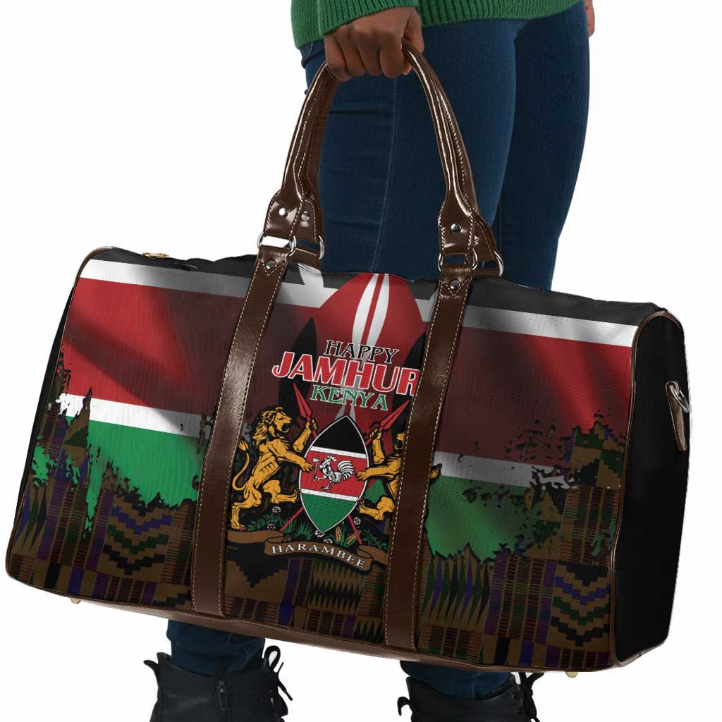 Happy Kenya Independence Day Travel Bag Coat Of Arms With Kente Pattern