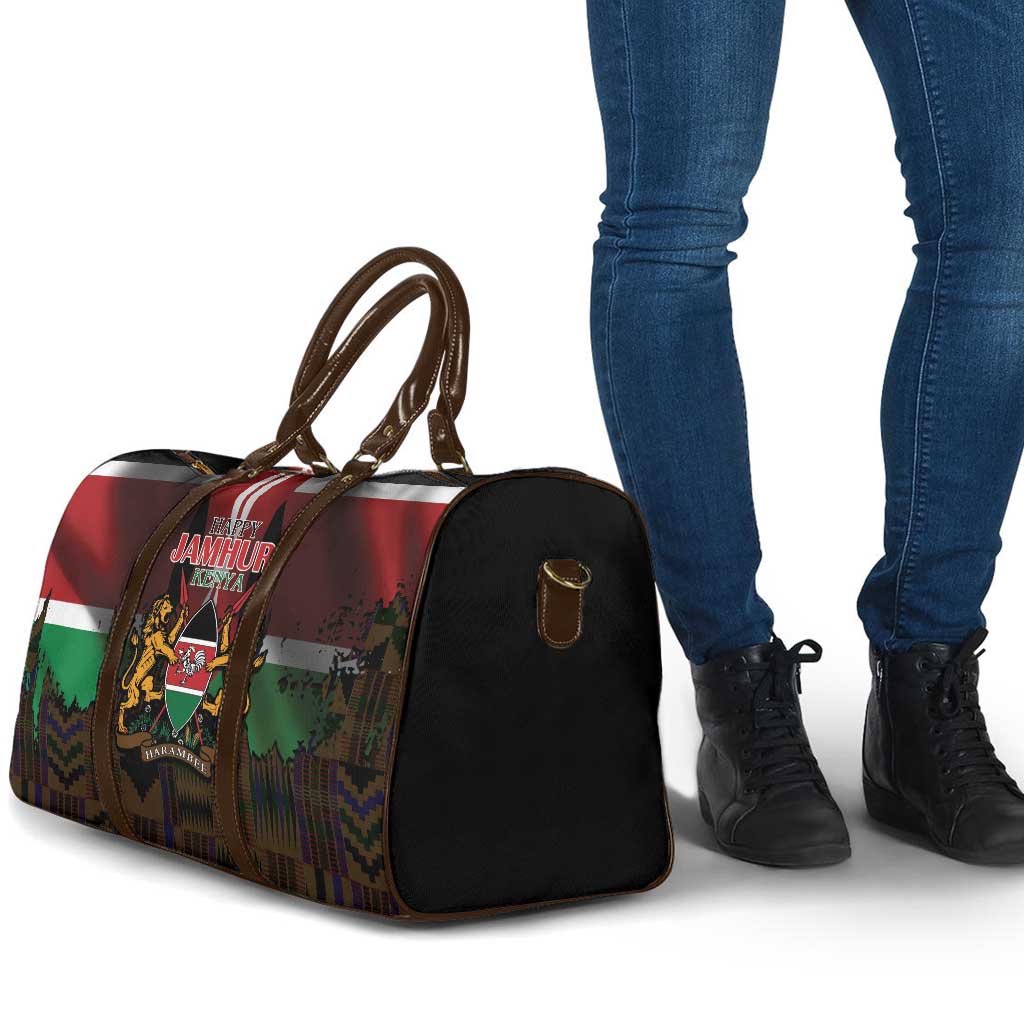 Happy Kenya Independence Day Travel Bag Coat Of Arms With Kente Pattern