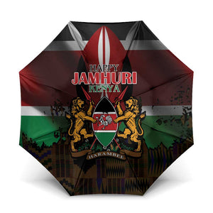 Happy Kenya Independence Day Umbrella Coat Of Arms With Kente Pattern