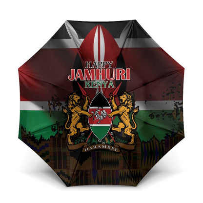 Happy Kenya Independence Day Umbrella Coat Of Arms With Kente Pattern