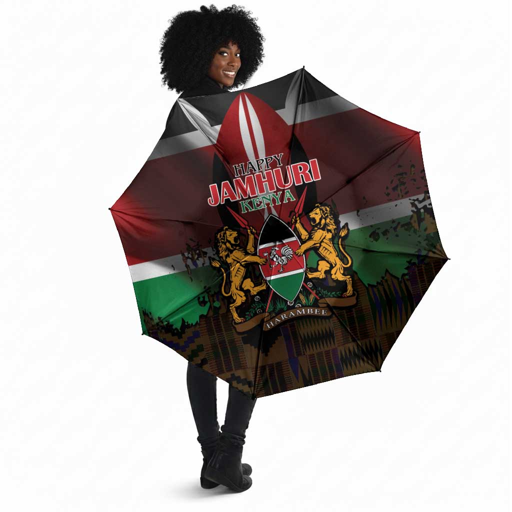 Happy Kenya Independence Day Umbrella Coat Of Arms With Kente Pattern