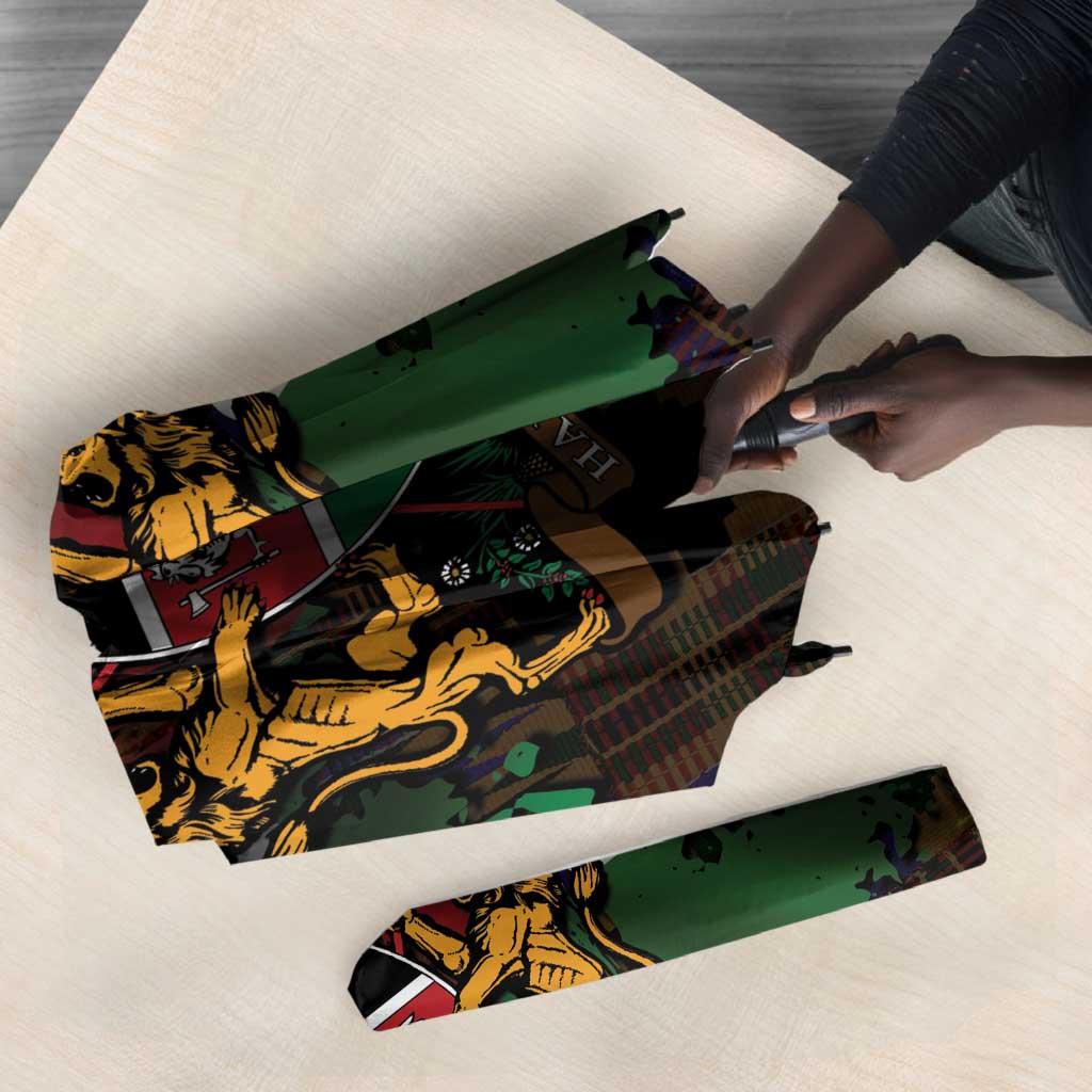 Happy Kenya Independence Day Umbrella Coat Of Arms With Kente Pattern