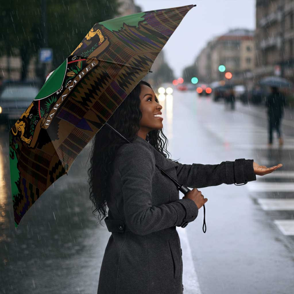 Happy Kenya Independence Day Umbrella Coat Of Arms With Kente Pattern