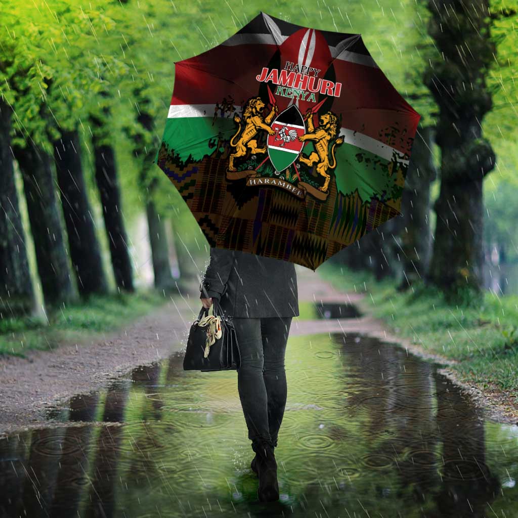 Happy Kenya Independence Day Umbrella Coat Of Arms With Kente Pattern