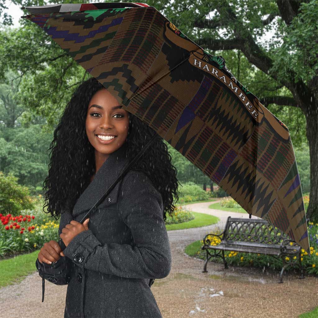 Happy Kenya Independence Day Umbrella Coat Of Arms With Kente Pattern