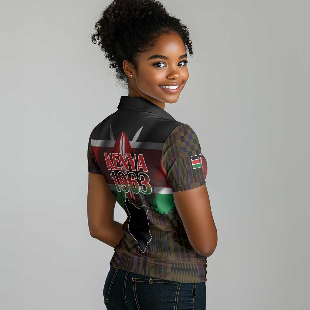 Kenya Jamhuri Day Women Polo Shirt Coat Of Arms With Kente Pattern - African Pride