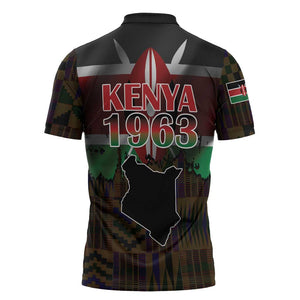 Happy Kenya Independence Day Zipper Polo Shirt Coat Of Arms With Kente Pattern