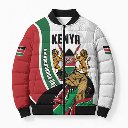 Personalized Kenya Jamhuri Day Bomber Puffer Jacket Lion With Coat Of Arms