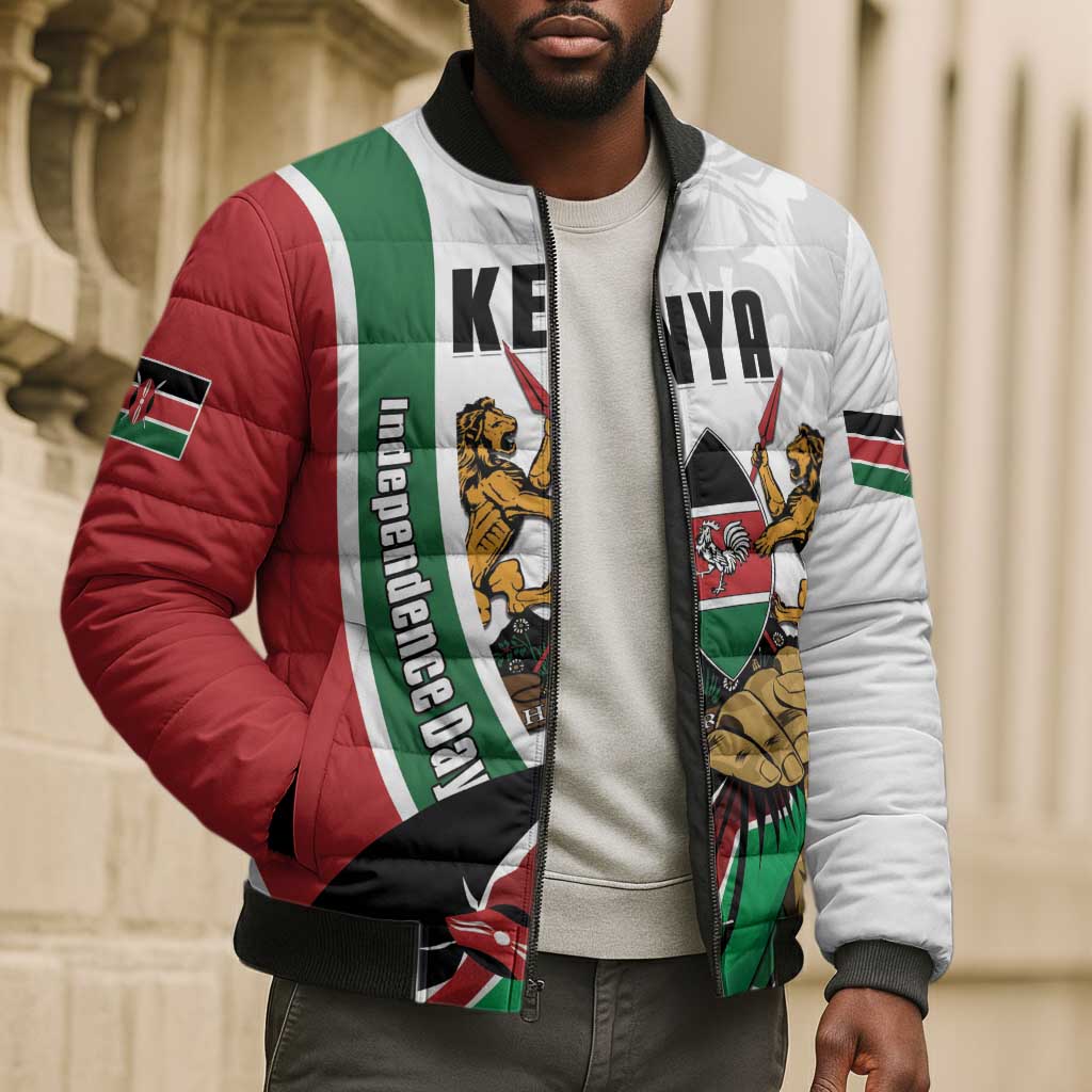 Personalized Kenya Jamhuri Day Bomber Puffer Jacket Lion With Coat Of Arms