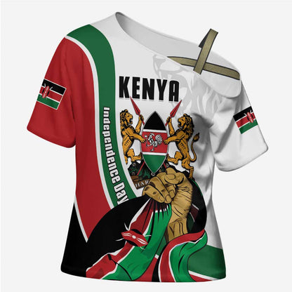 Personalized Kenya Jamhuri Day Cross Shoulder Shirt Lion With Coat Of Arms