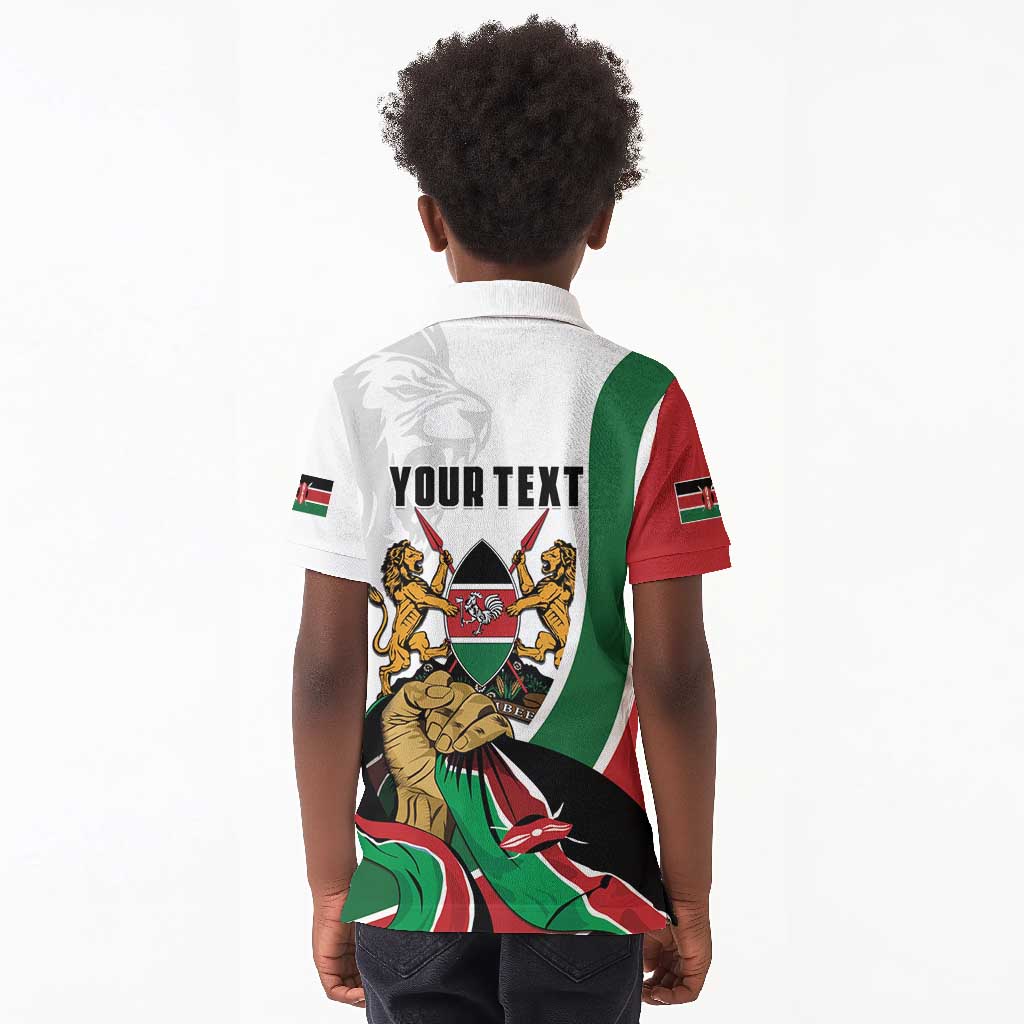 Personalized Kenya Independence Day Kid Polo Shirt Lion With Coat Of Arms - African Pride