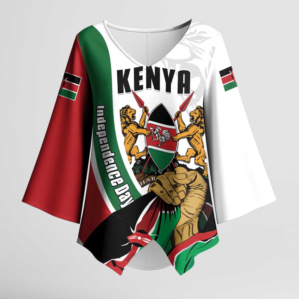 Personalized Kenya Jamhuri Day Kimono Sleeve Blouse Lion With Coat Of Arms