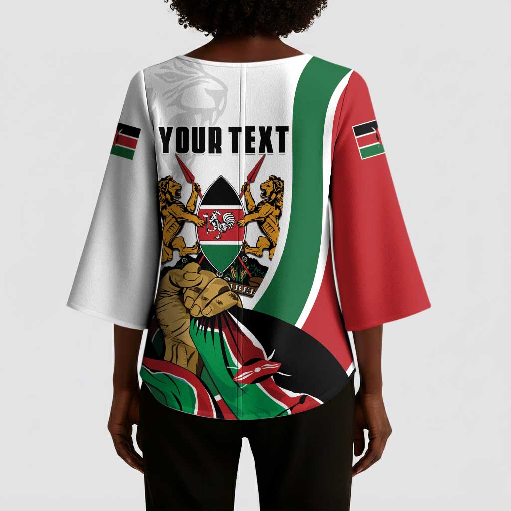 Personalized Kenya Jamhuri Day Kimono Sleeve Blouse Lion With Coat Of Arms