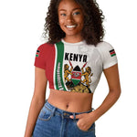 Personalized Kenya Independence Day Raglan Cropped T shirt Lion With Coat Of Arms - African Pride