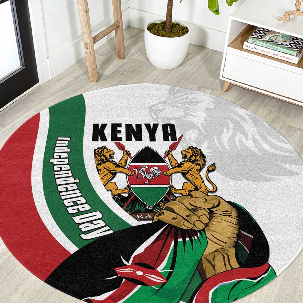Kenya Independence Day Round Carpet Lion With Coat Of Arms - African Pride