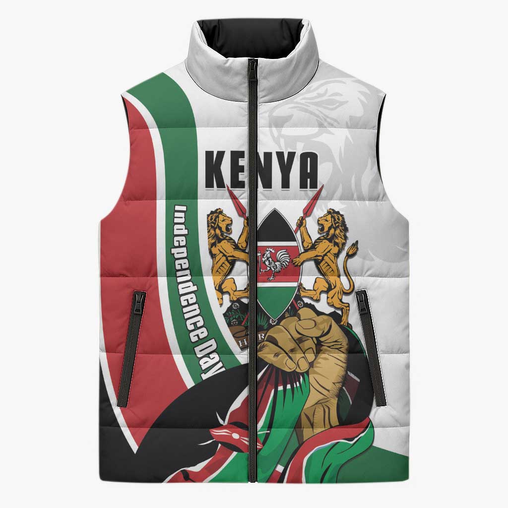 Personalized Kenya Jamhuri Day Sleeveless Puffer Jacket Lion With Coat Of Arms