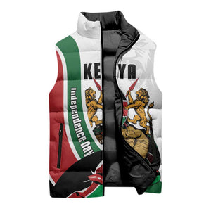 Personalized Kenya Jamhuri Day Sleeveless Puffer Jacket Lion With Coat Of Arms
