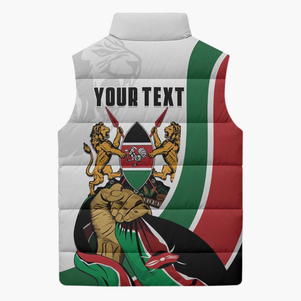 Personalized Kenya Jamhuri Day Sleeveless Puffer Jacket Lion With Coat Of Arms