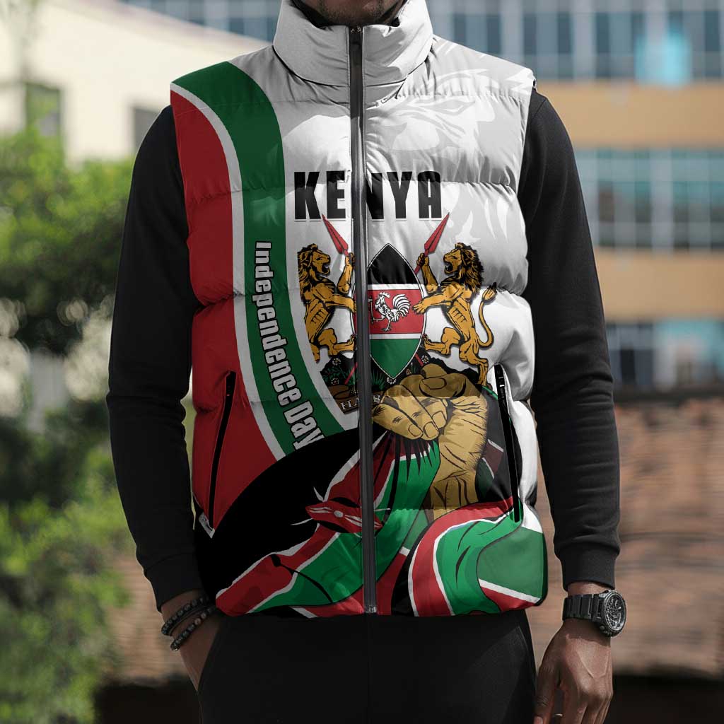 Personalized Kenya Jamhuri Day Sleeveless Puffer Jacket Lion With Coat Of Arms