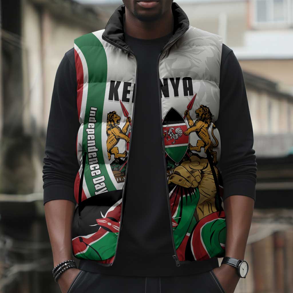 Personalized Kenya Jamhuri Day Sleeveless Puffer Jacket Lion With Coat Of Arms