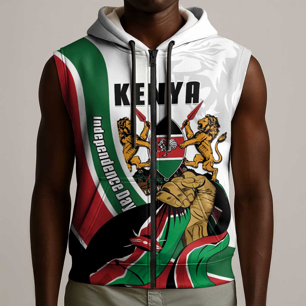 Personalized Kenya Independence Day Sleeveless Zip Hoodie Lion With Coat Of Arms - African Pride