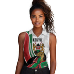 Personalized Kenya Independence Day Women Sleeveless Polo Shirt Lion With Coat Of Arms - African Pride