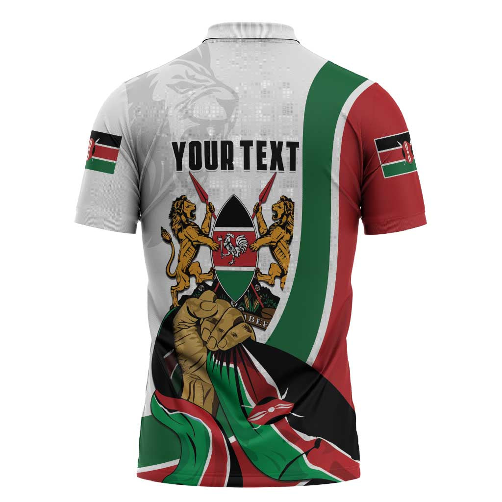 Personalized Kenya Jamhuri Day Zipper Polo Shirt Lion With Coat Of Arms