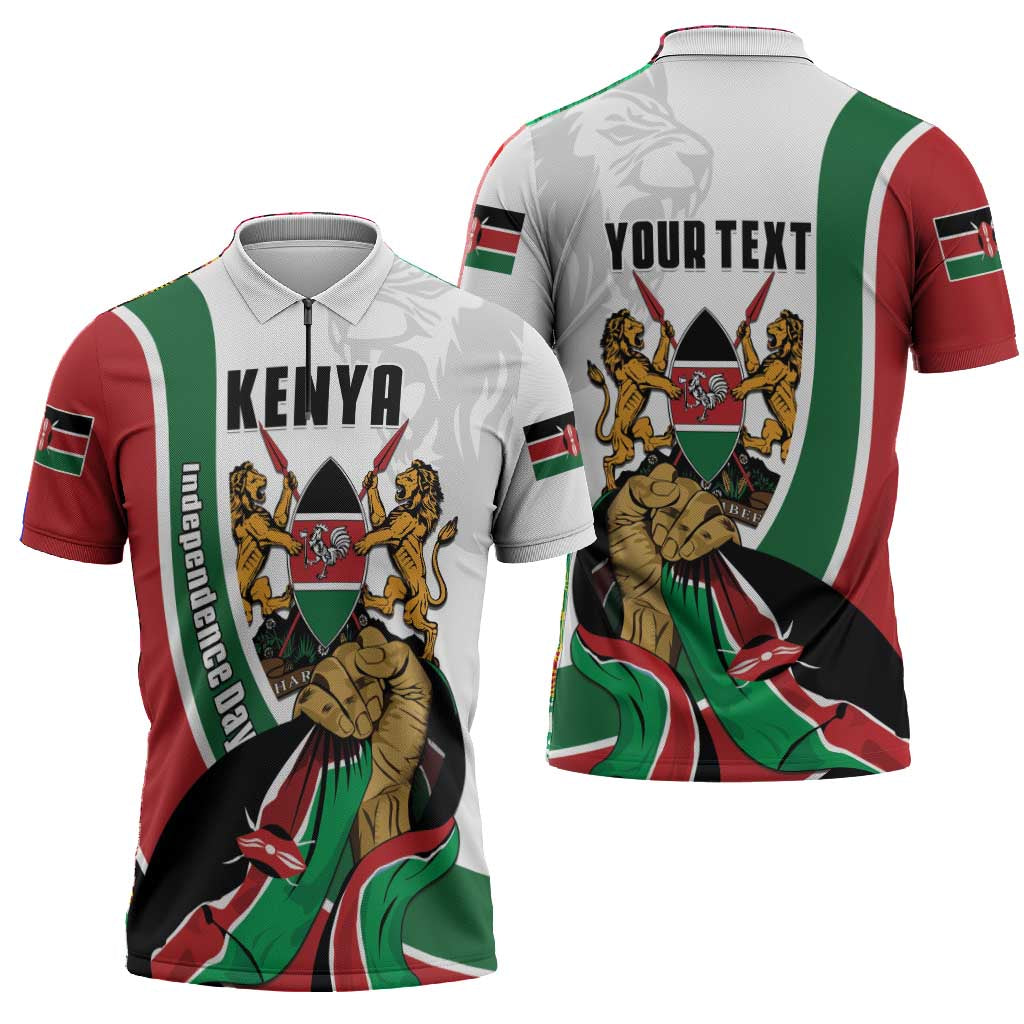 Personalized Kenya Jamhuri Day Zipper Polo Shirt Lion With Coat Of Arms