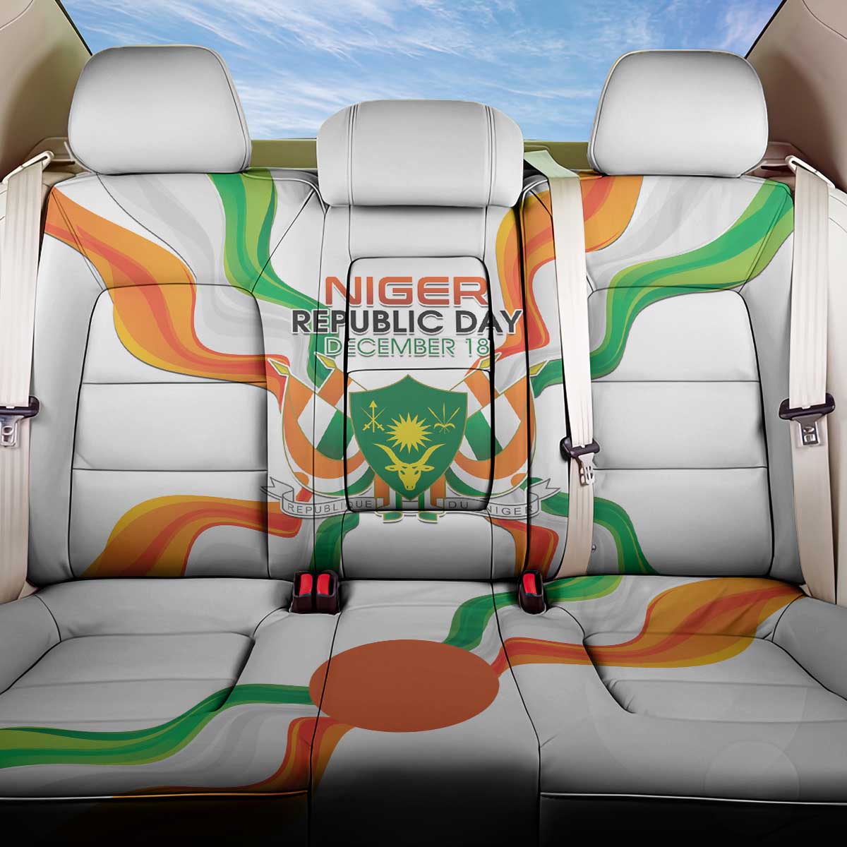 Jamhuriyar Nijar Republic Day Back Car Seat Cover Coat Of Arms With Flag - African Pride