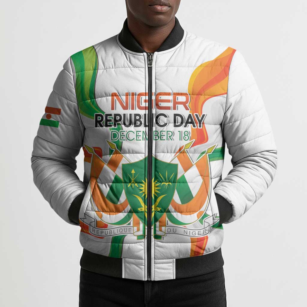 Personalized Niger Republic Day Bomber Puffer Jacket Coat Of Arms With Flag