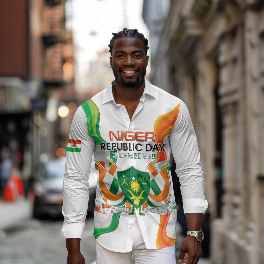 Personalized Jamhuriyar Nijar Republic Day Long Sleeve Button Shirt Coat Of Arms With Flag - African Pride
