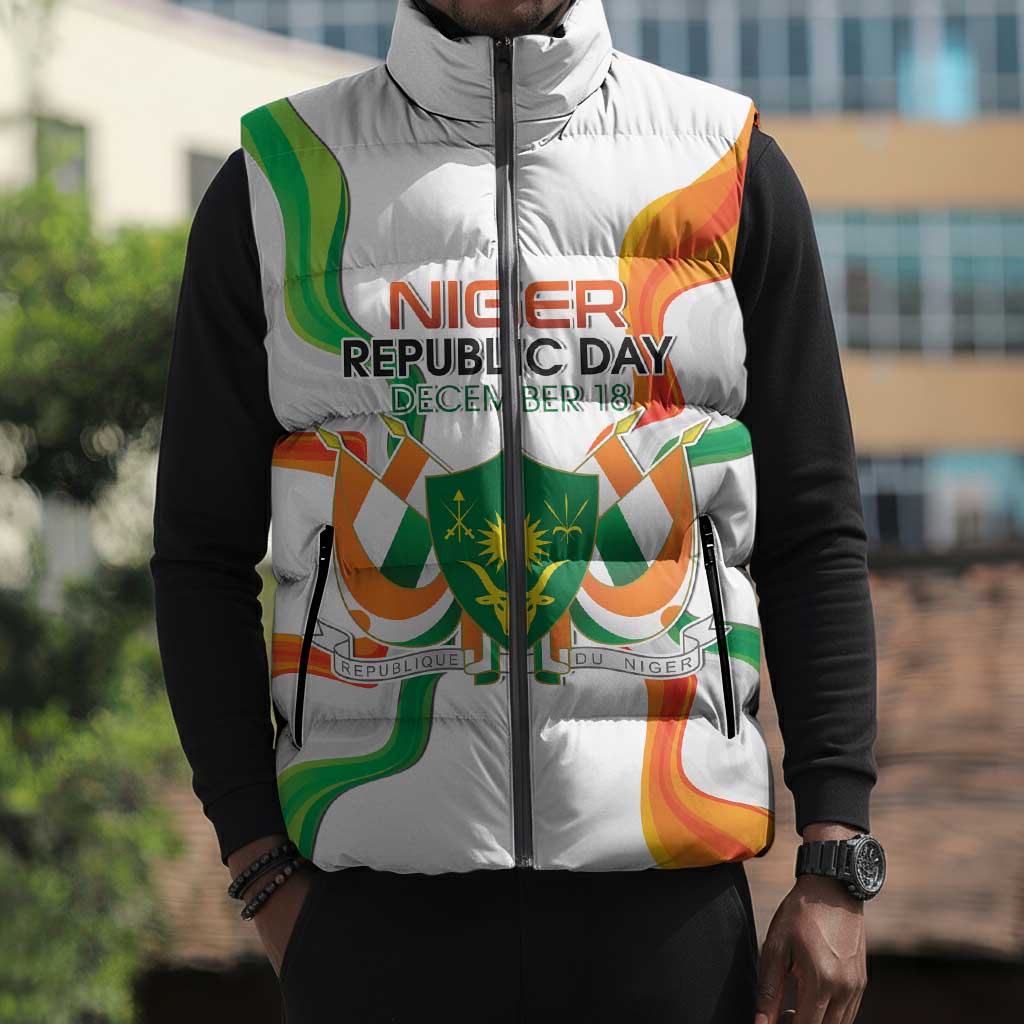 Personalized Niger Republic Day Sleeveless Puffer Jacket Coat Of Arms With Flag