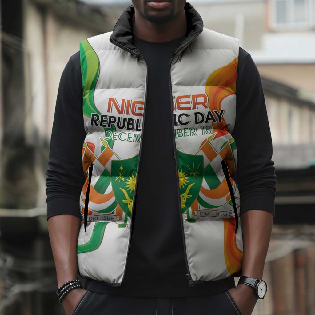 Personalized Niger Republic Day Sleeveless Puffer Jacket Coat Of Arms With Flag
