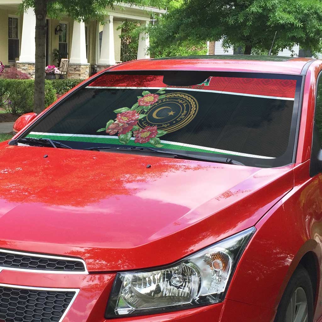 Libya Independence Day Auto Sun Shade Pomegranate Blossom With Libyan Seal