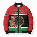 Personalized Libya Independence Day Bomber Puffer Jacket Pomegranate Blossom With Libyan Seal