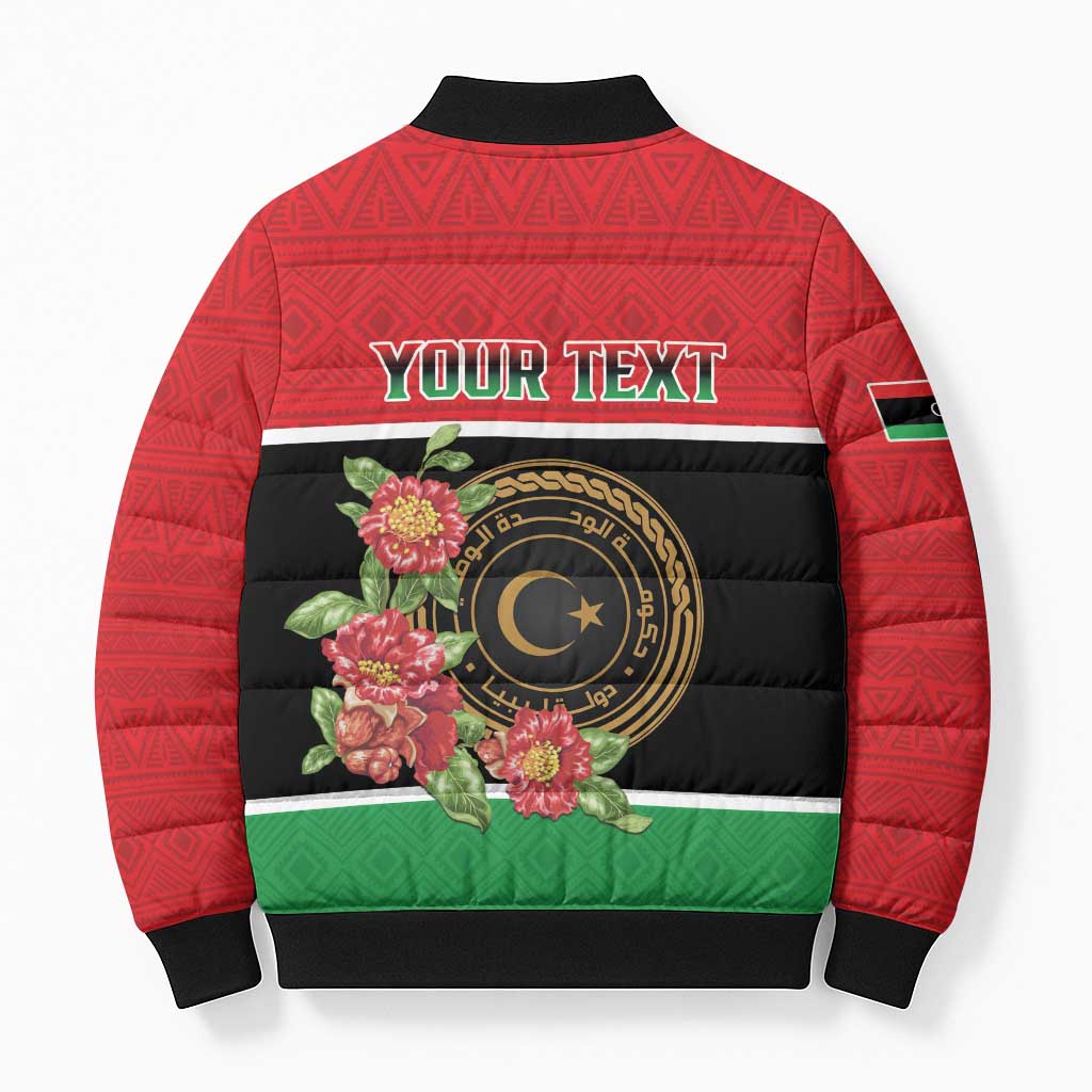 Personalized Libya Independence Day Bomber Puffer Jacket Pomegranate Blossom With Libyan Seal