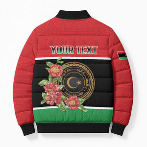 Personalized Libya Independence Day Bomber Puffer Jacket Pomegranate Blossom With Libyan Seal