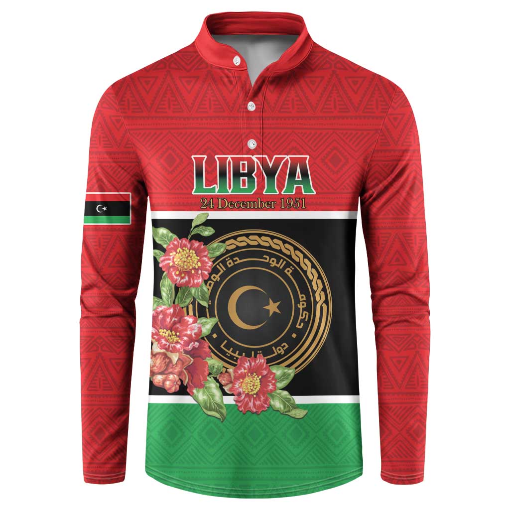 Personalized Libya Independence Day Button Sweatshirt Pomegranate Blossom With Libyan Seal