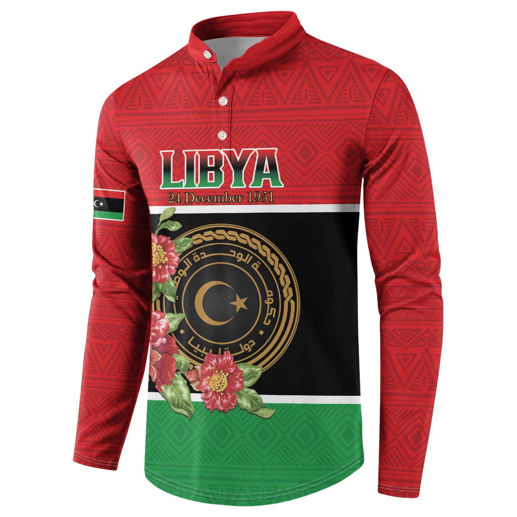 Personalized Libya Independence Day Button Sweatshirt Pomegranate Blossom With Libyan Seal