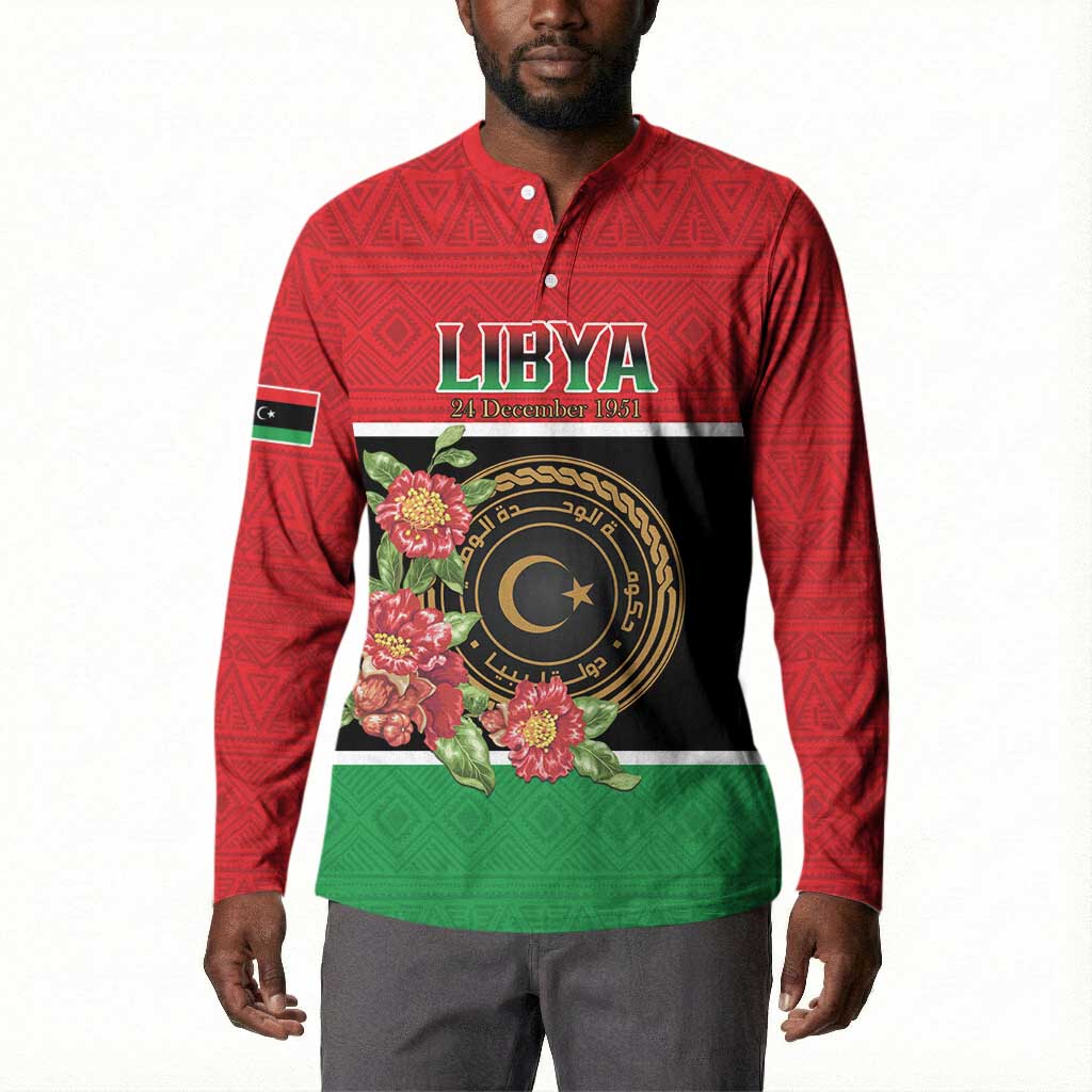 Personalized Libya Independence Day Button Sweatshirt Pomegranate Blossom With Libyan Seal