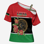 Personalized Libya Independence Day Cross Shoulder Shirt Pomegranate Blossom With Libyan Seal
