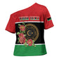 Personalized Libya Independence Day Cross Shoulder Shirt Pomegranate Blossom With Libyan Seal
