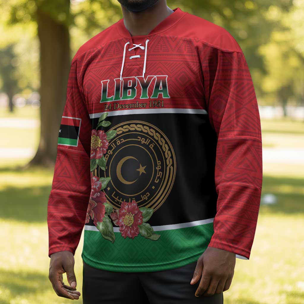 Personalized Libya Independence Day Hockey Jersey Pomegranate Blossom With Libyan Seal