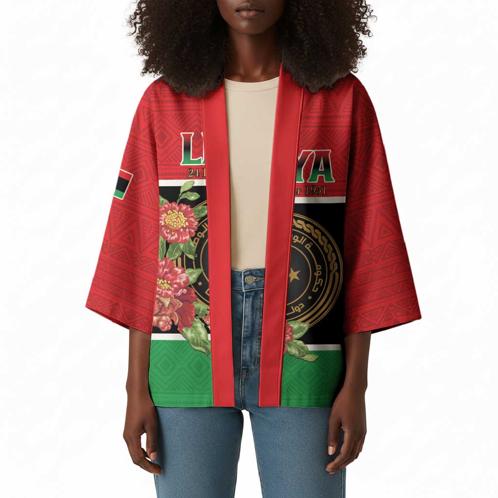 Personalized Libya Independence Day Kimono Pomegranate Blossom With Libyan Seal