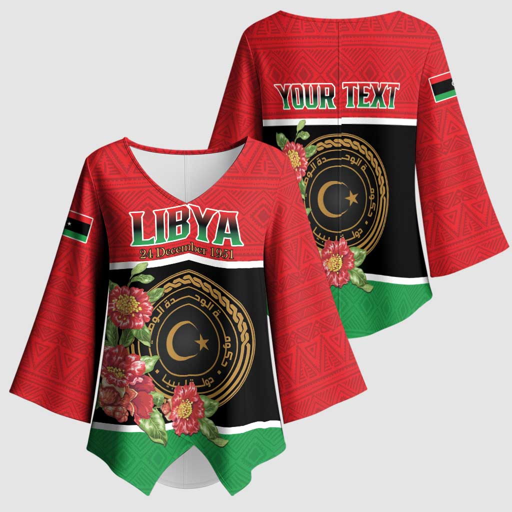 Personalized Libya Independence Day Kimono Sleeve Blouse Pomegranate Blossom With Libyan Seal