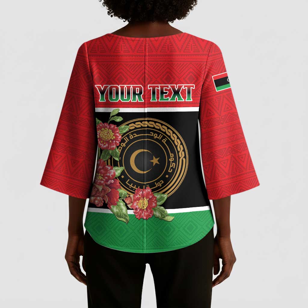 Personalized Libya Independence Day Kimono Sleeve Blouse Pomegranate Blossom With Libyan Seal