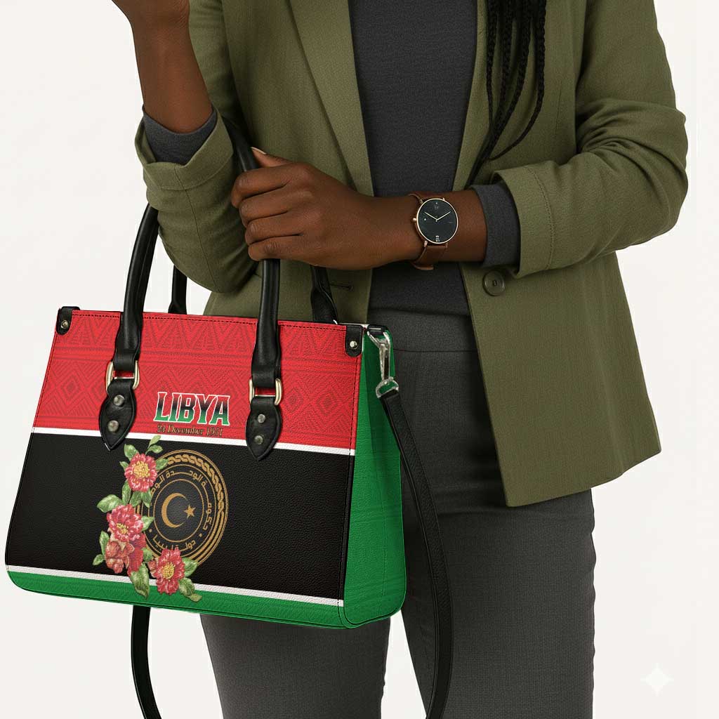 Libya Independence Day Leather Bag Pomegranate Blossom With Libyan Seal