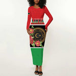 Personalized Happy Libya Long Sleeve Bodycon Dress Independence Day - African Pride